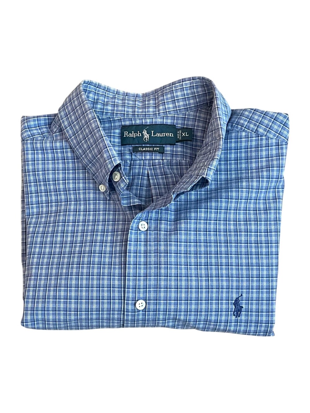 POLO RALPH LAUREN Men's XL Blue Plaid L/S Shirt Cotton CLEAN